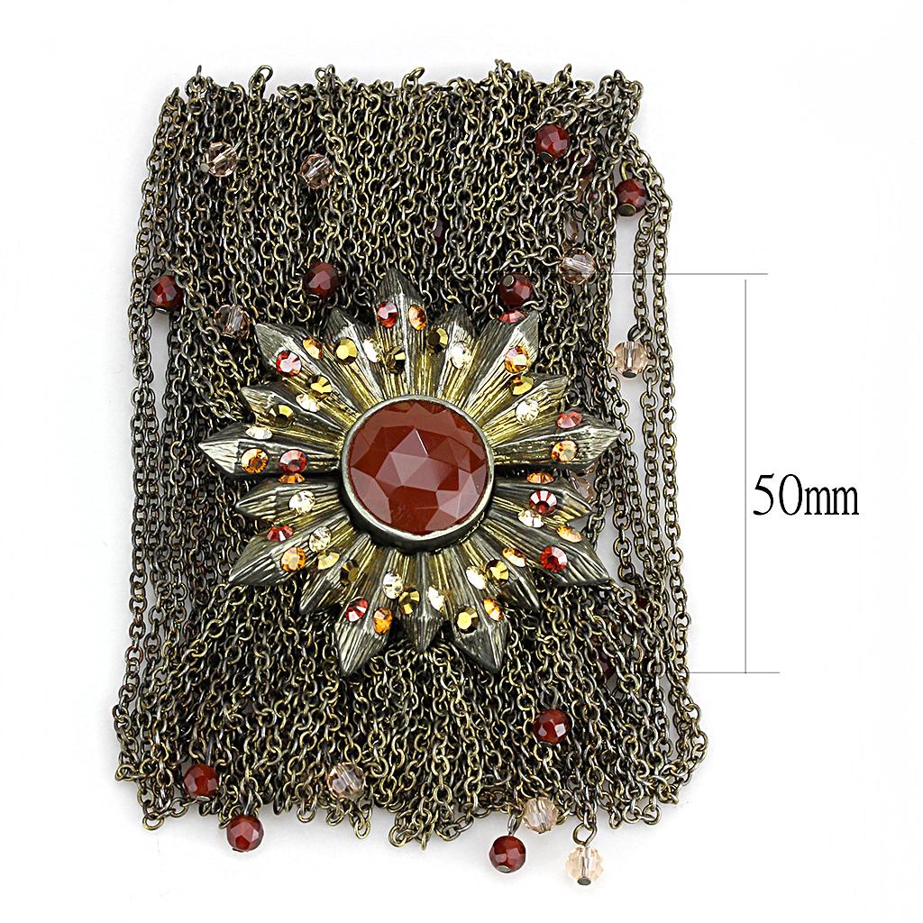 MALO4224 - Antique Copper Brass Bracelet with Synthetic Onyx in Garnet