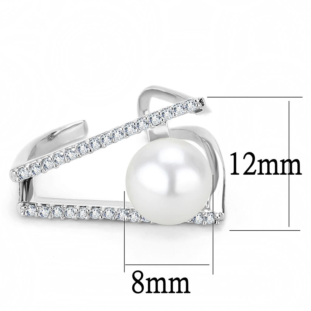 MALO4245 - Rhodium Brass Ring with Synthetic Pearl in White