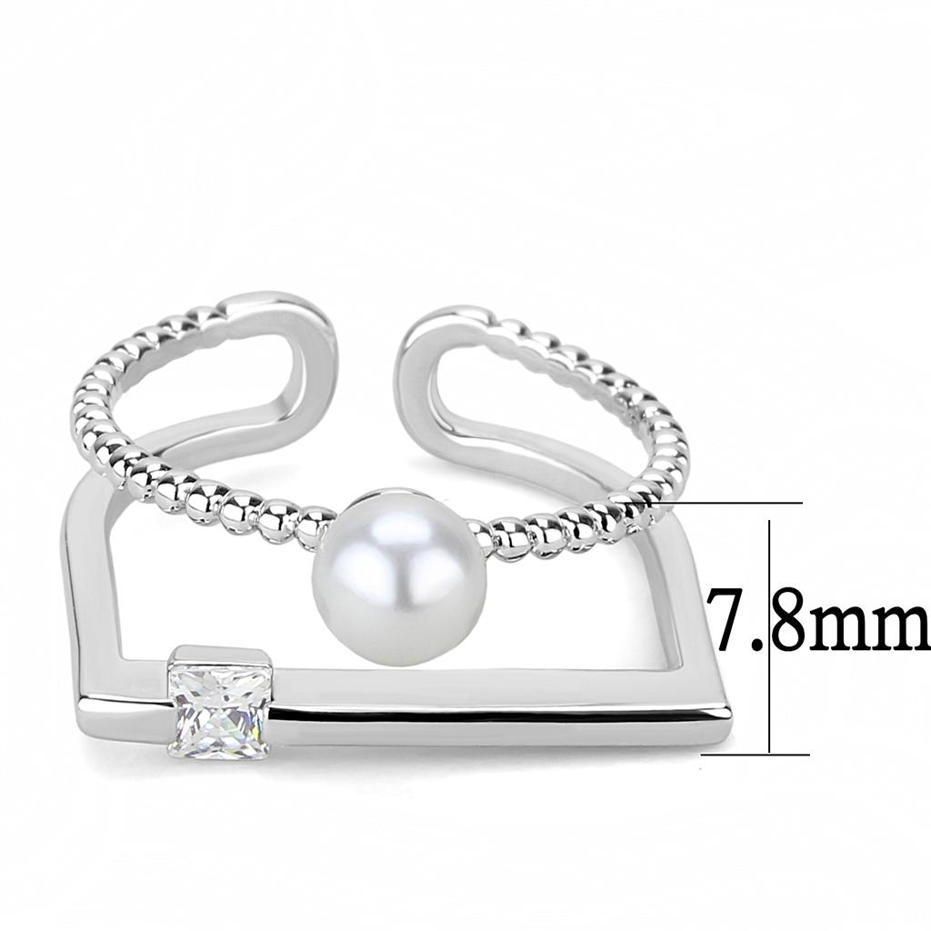 MALO4263 - Rhodium Brass Ring with Synthetic Pearl in White