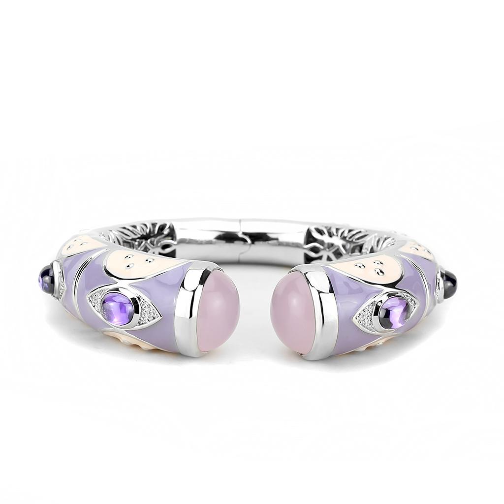 MALO4268 - Rhodium Brass Bangle with Synthetic  in Rose