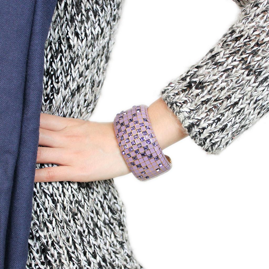 MALO4271 - Gold Brass Bangle with Top Grade Crystal  in Tanzanite