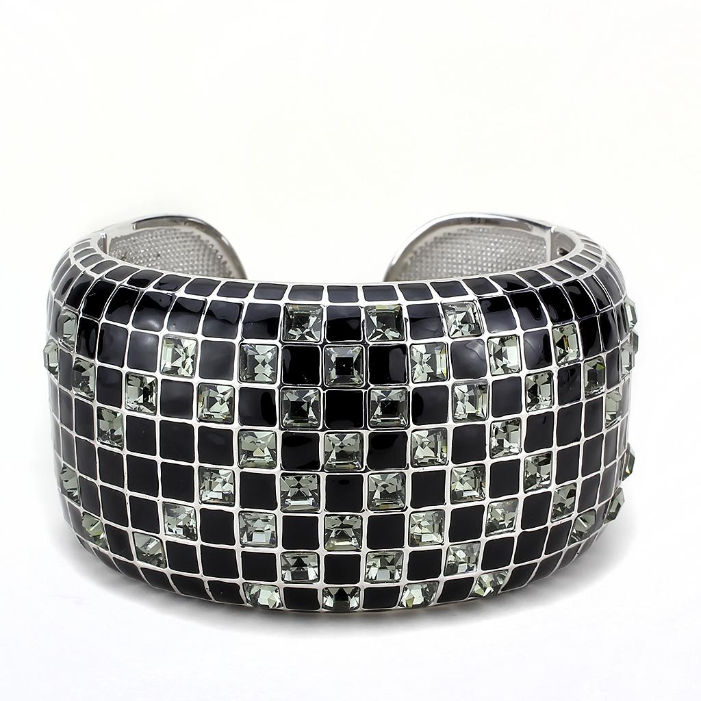 MALO4272 - Rhodium Brass Bangle with Top Grade Crystal  in Black Diamond