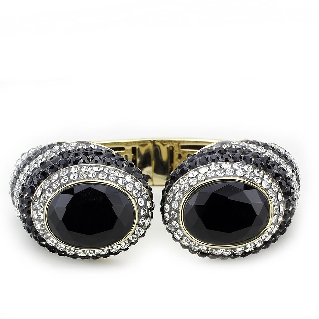 MALO4274 - Gold Brass Bangle with Synthetic  in Jet