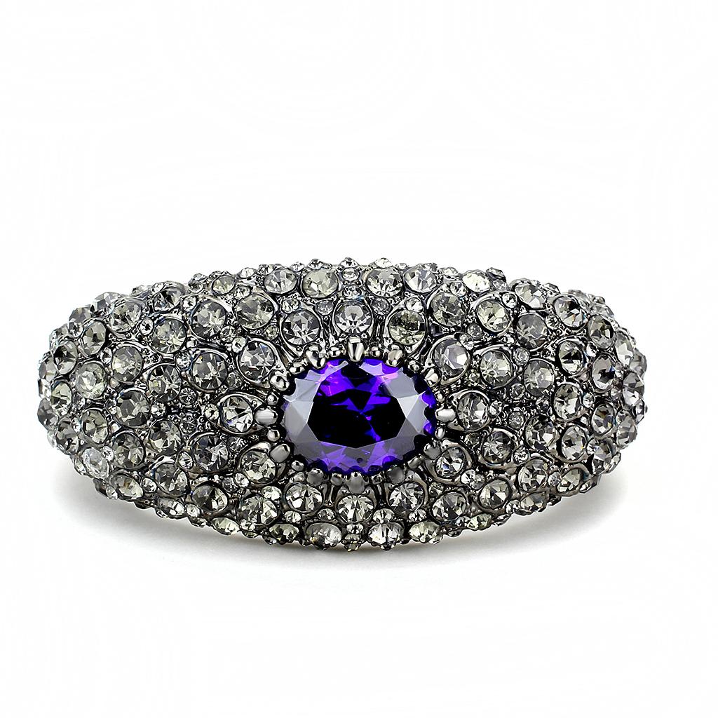 MALO4275 - TIN Cobalt Black Brass Bangle with AAA Grade CZ  in Tanzanite