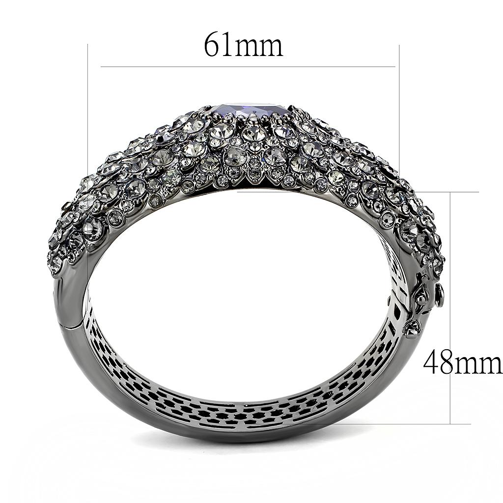 MALO4275 - TIN Cobalt Black Brass Bangle with AAA Grade CZ  in Tanzanite