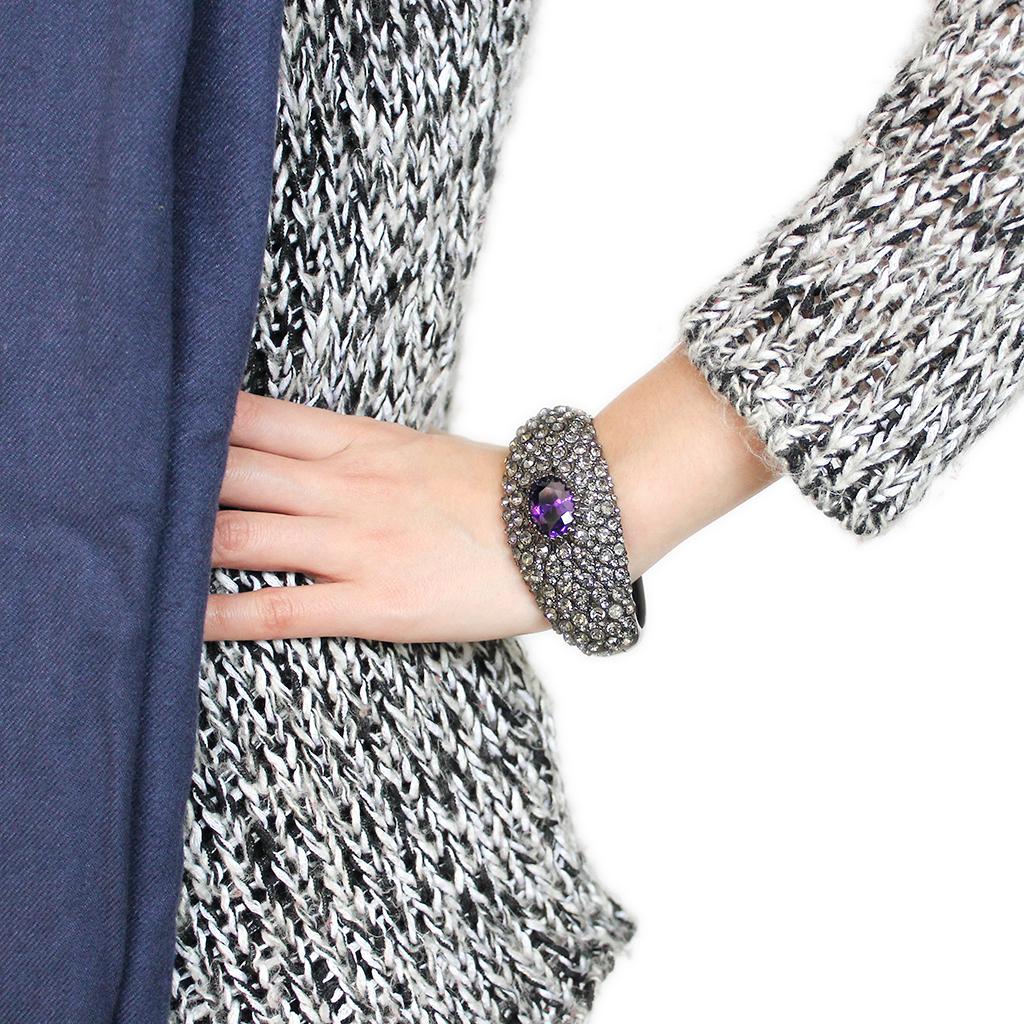 MALO4275 - TIN Cobalt Black Brass Bangle with AAA Grade CZ  in Tanzanite