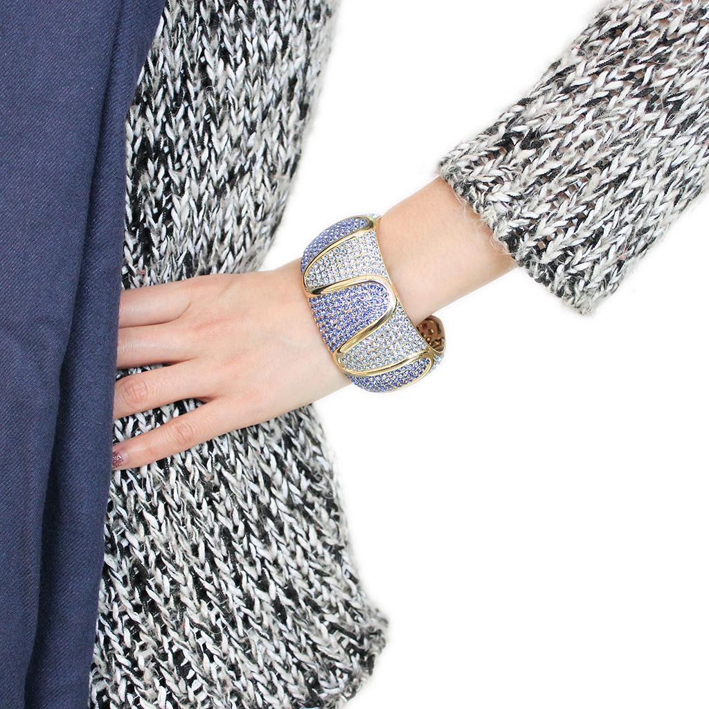 MALO4276 - Gold Brass Bangle with Top Grade Crystal  in Multi Color