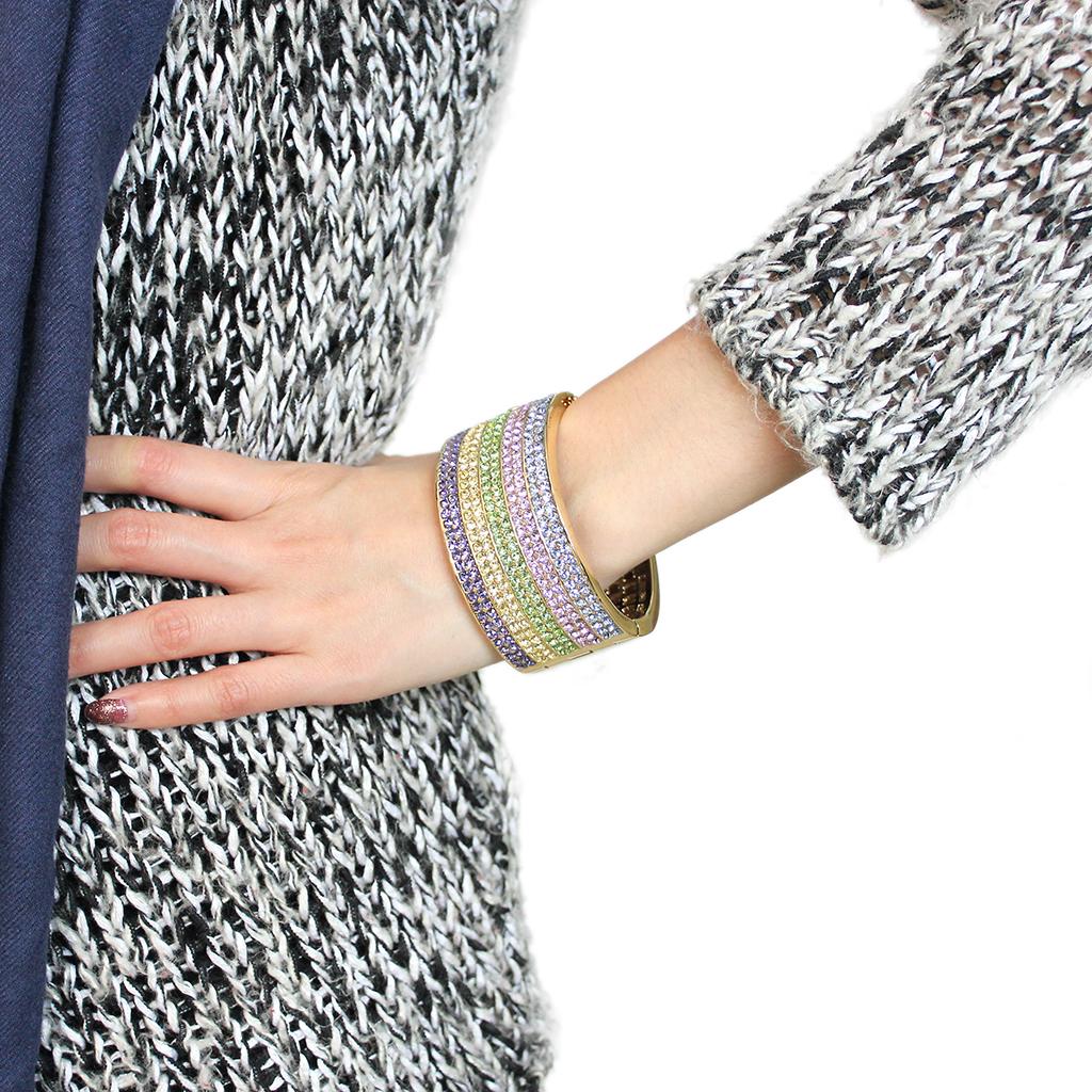 MALO4277 - Gold Brass Bangle with Top Grade Crystal  in Multi Color