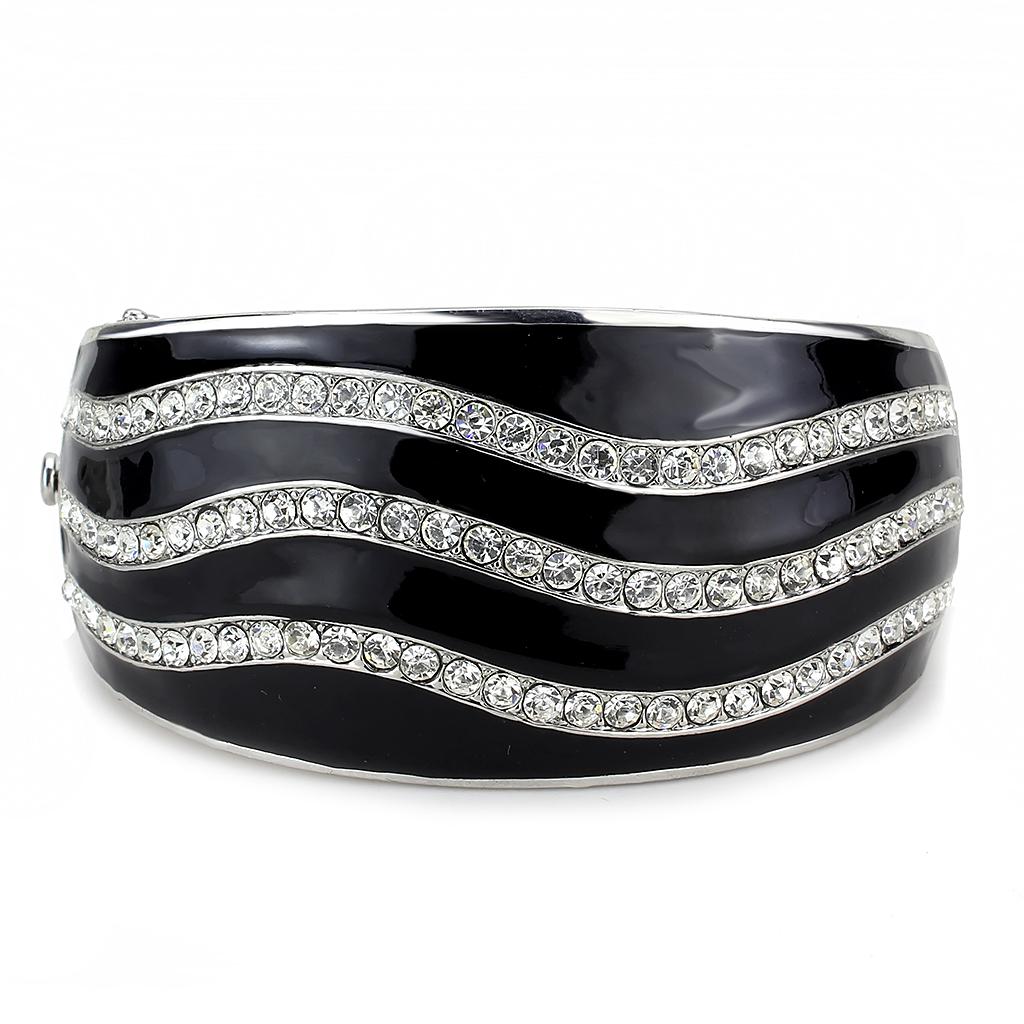 MALO4278 - Rhodium Brass Bangle with Top Grade Crystal  in Clear