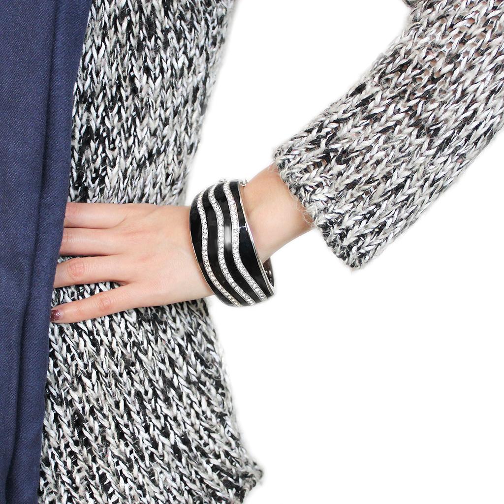 MALO4278 - Rhodium Brass Bangle with Top Grade Crystal  in Clear