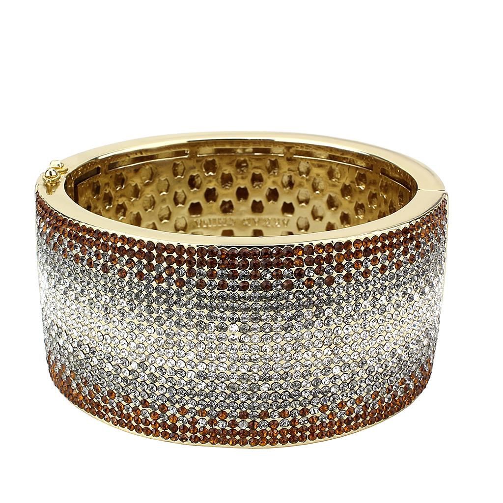 MALO4280 - Gold Brass Bangle with Top Grade Crystal  in Multi Color