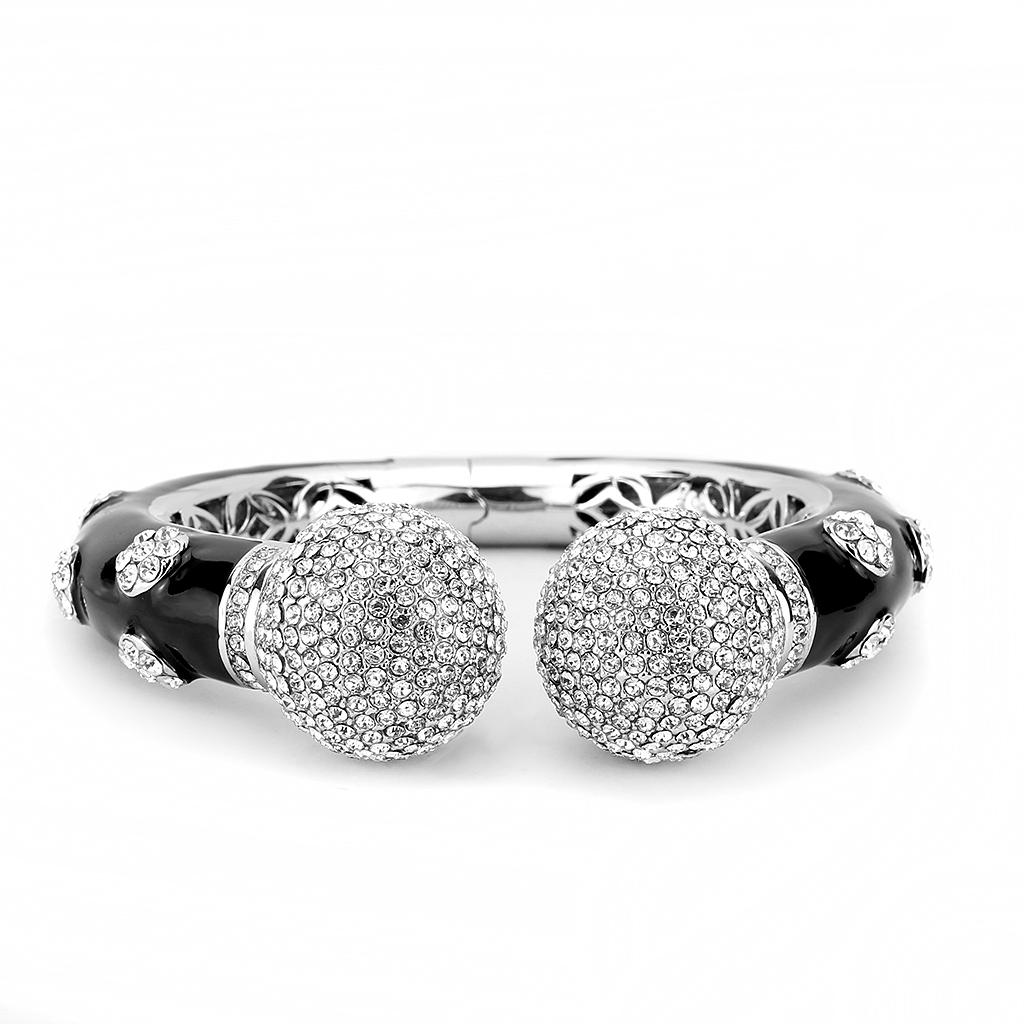 MALO4282 - Rhodium Brass Bangle with Top Grade Crystal  in Clear