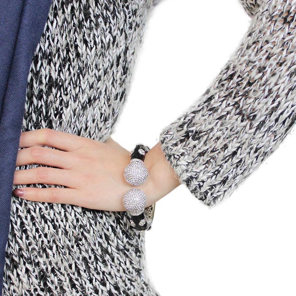 MALO4282 - Rhodium Brass Bangle with Top Grade Crystal  in Clear