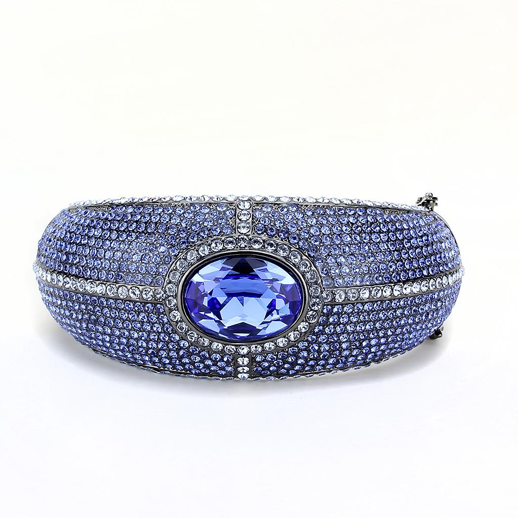 MALO4283 - TIN Cobalt Black Brass Bangle with Top Grade Crystal  in Sapphire
