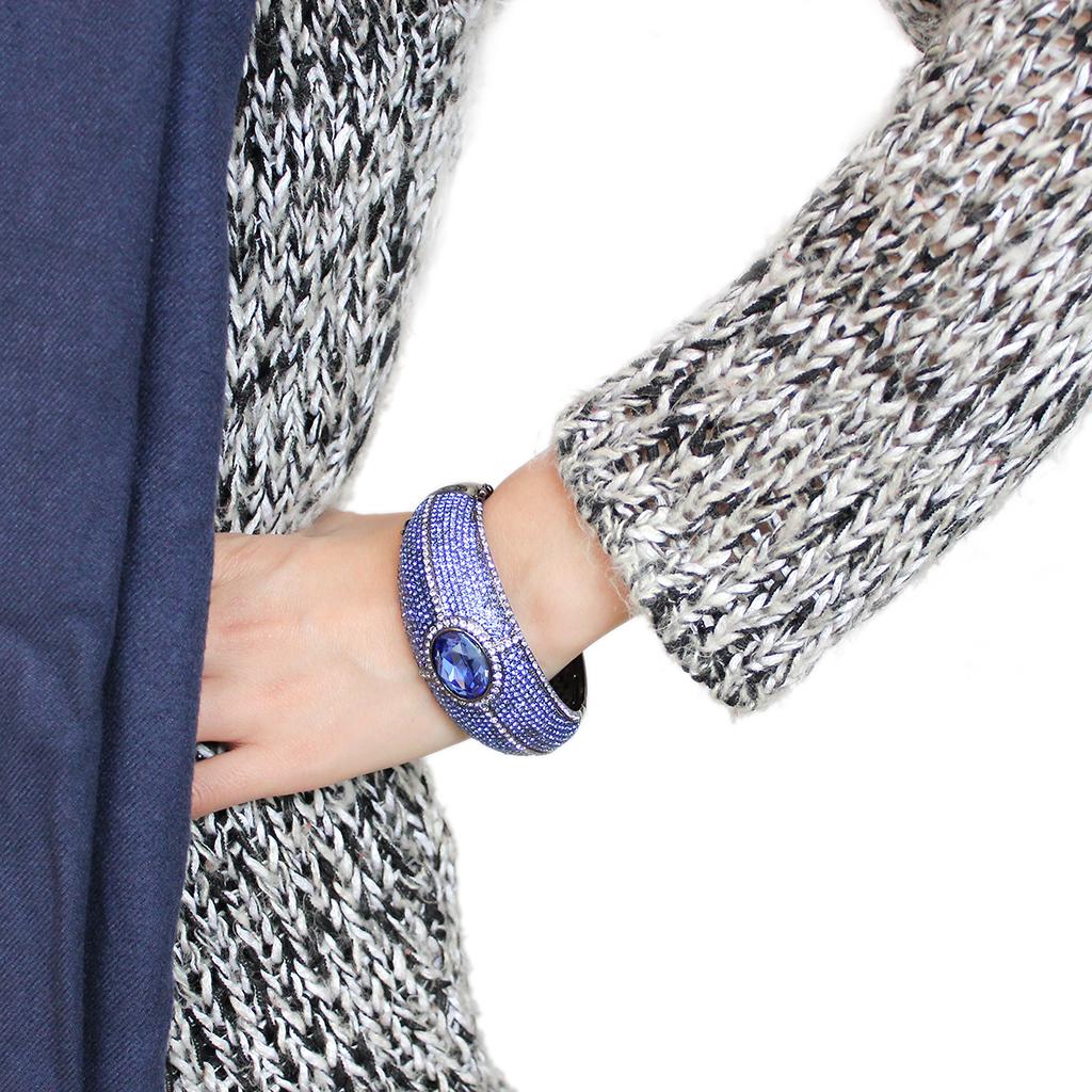 MALO4283 - TIN Cobalt Black Brass Bangle with Top Grade Crystal  in Sapphire