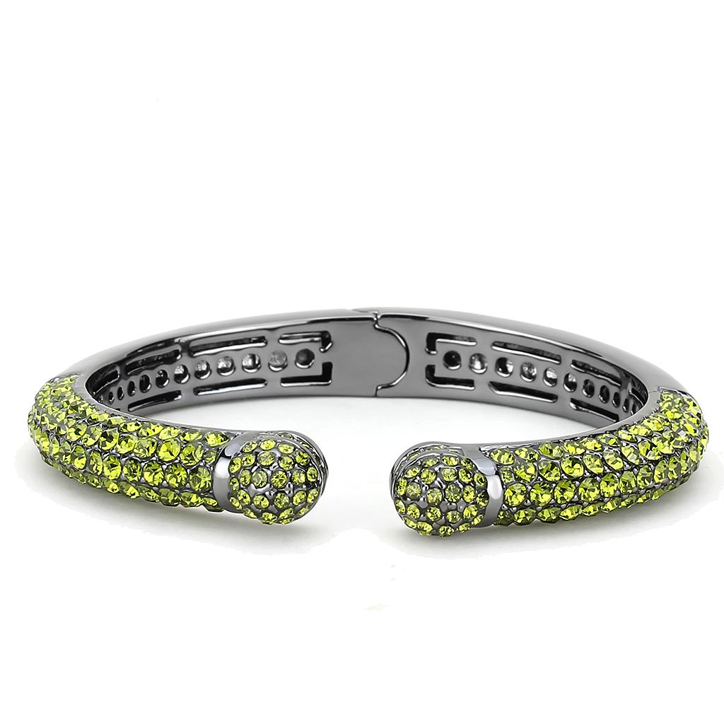 MALO4284 - TIN Cobalt Black Brass Bangle with Top Grade Crystal  in Olivine color