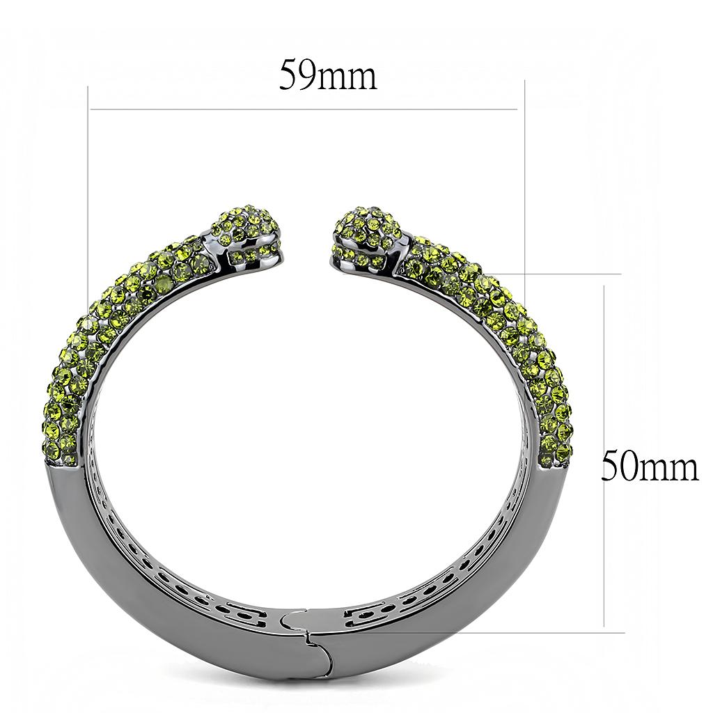 MALO4284 - TIN Cobalt Black Brass Bangle with Top Grade Crystal  in Olivine color