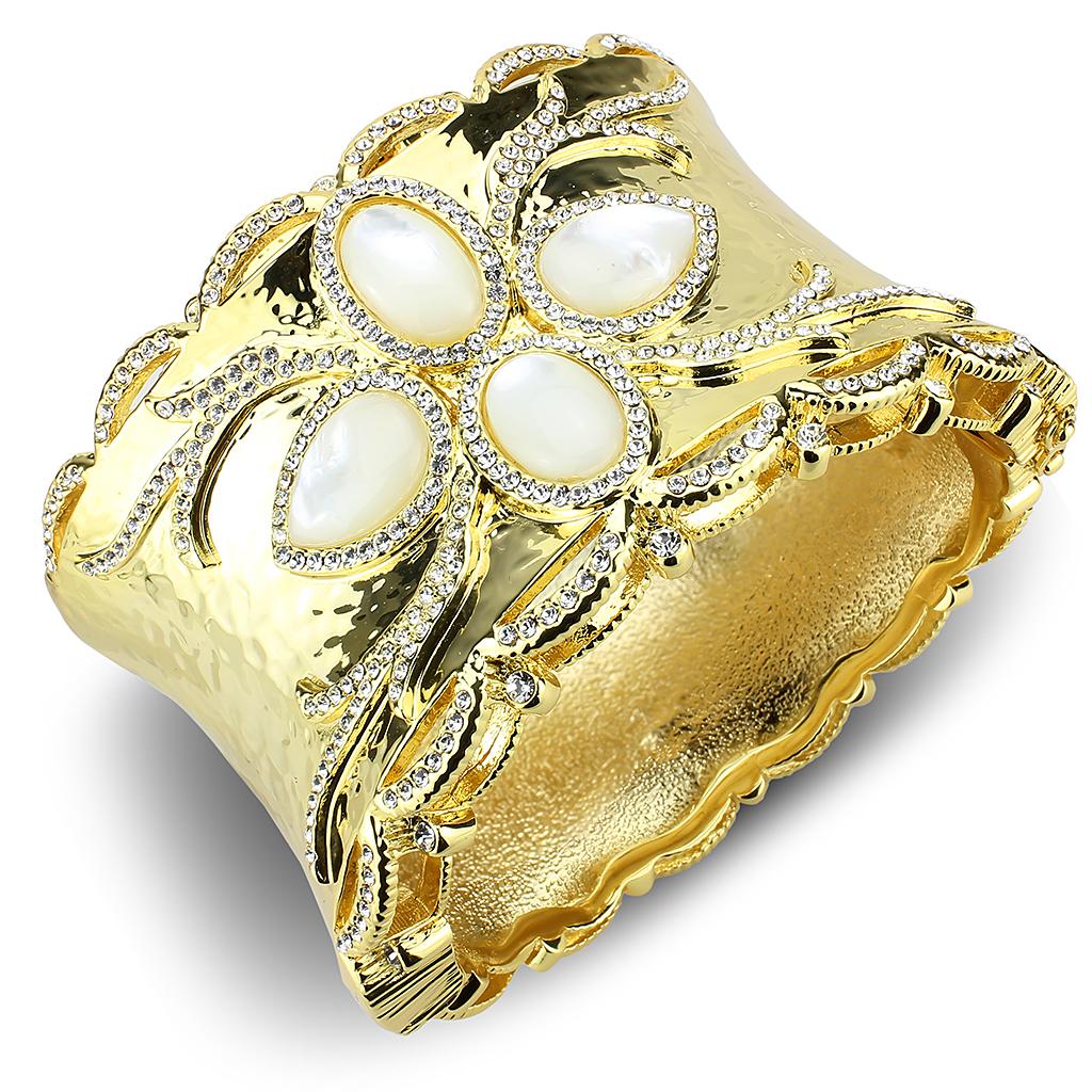 MALO4285 - Gold Brass Bangle with Synthetic  in White