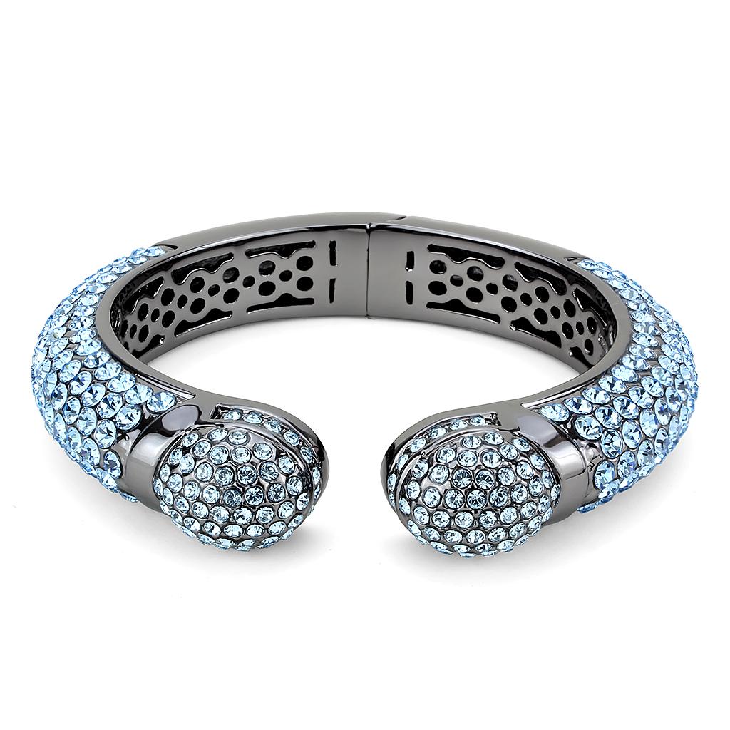 MALO4289 - TIN Cobalt Black Brass Bangle with Top Grade Crystal  in Sea Blue