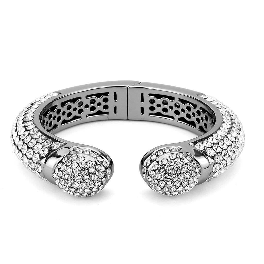 MALO4291 - TIN Cobalt Black Brass Bangle with Top Grade Crystal  in Clear