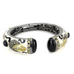 MALO4298 - Gold+Hematite Brass Bangle with Synthetic Onyx in Jet