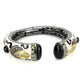 MALO4299 - Gold+Hematite Brass Bangle with Synthetic Onyx in Jet