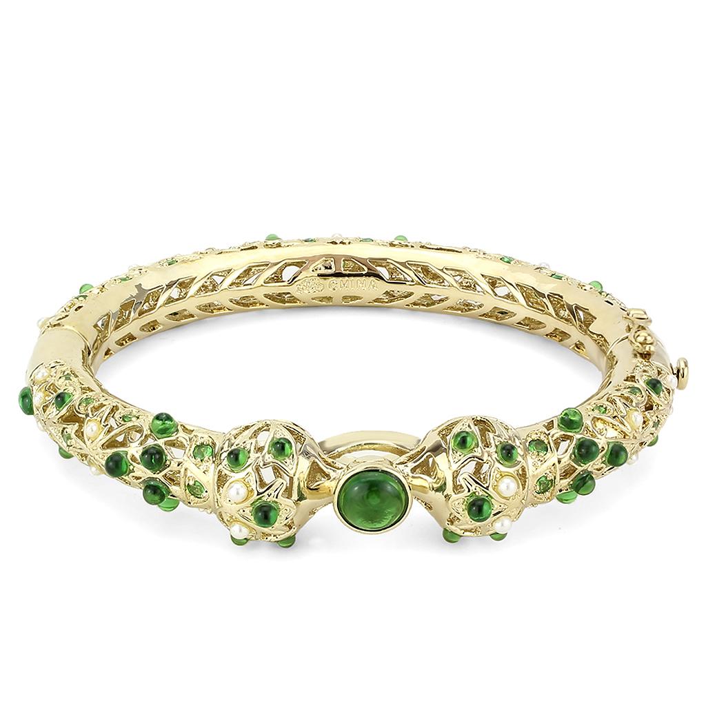 MALO4300 - Gold Brass Bangle with Assorted  in Emerald