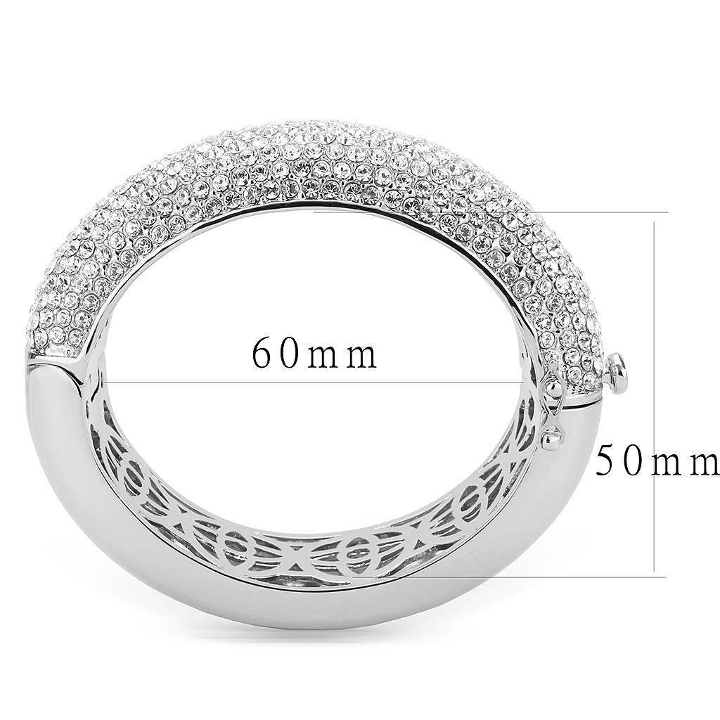 MALO4302 - Rhodium Brass Bangle with Top Grade Crystal  in Clear