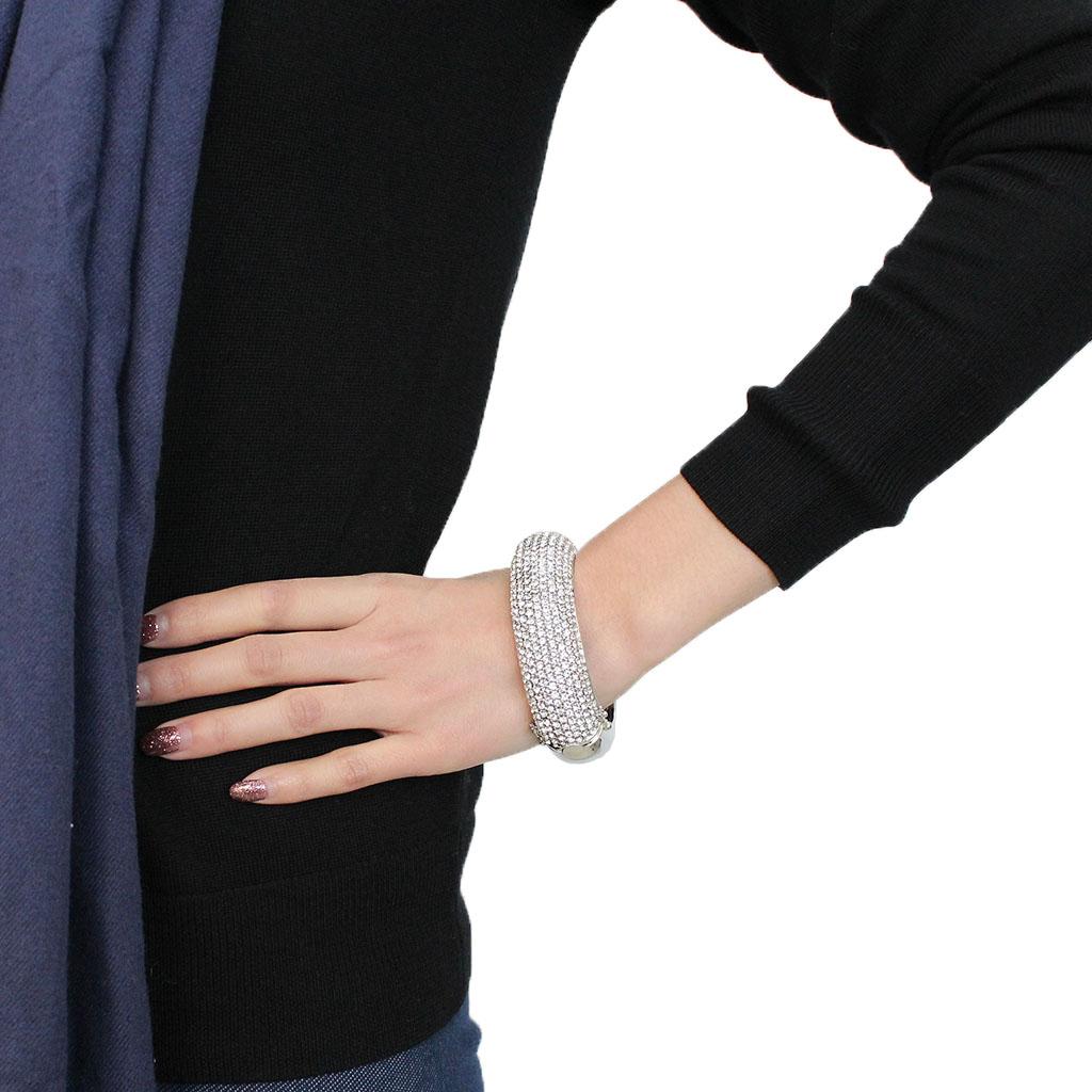 MALO4302 - Rhodium Brass Bangle with Top Grade Crystal  in Clear