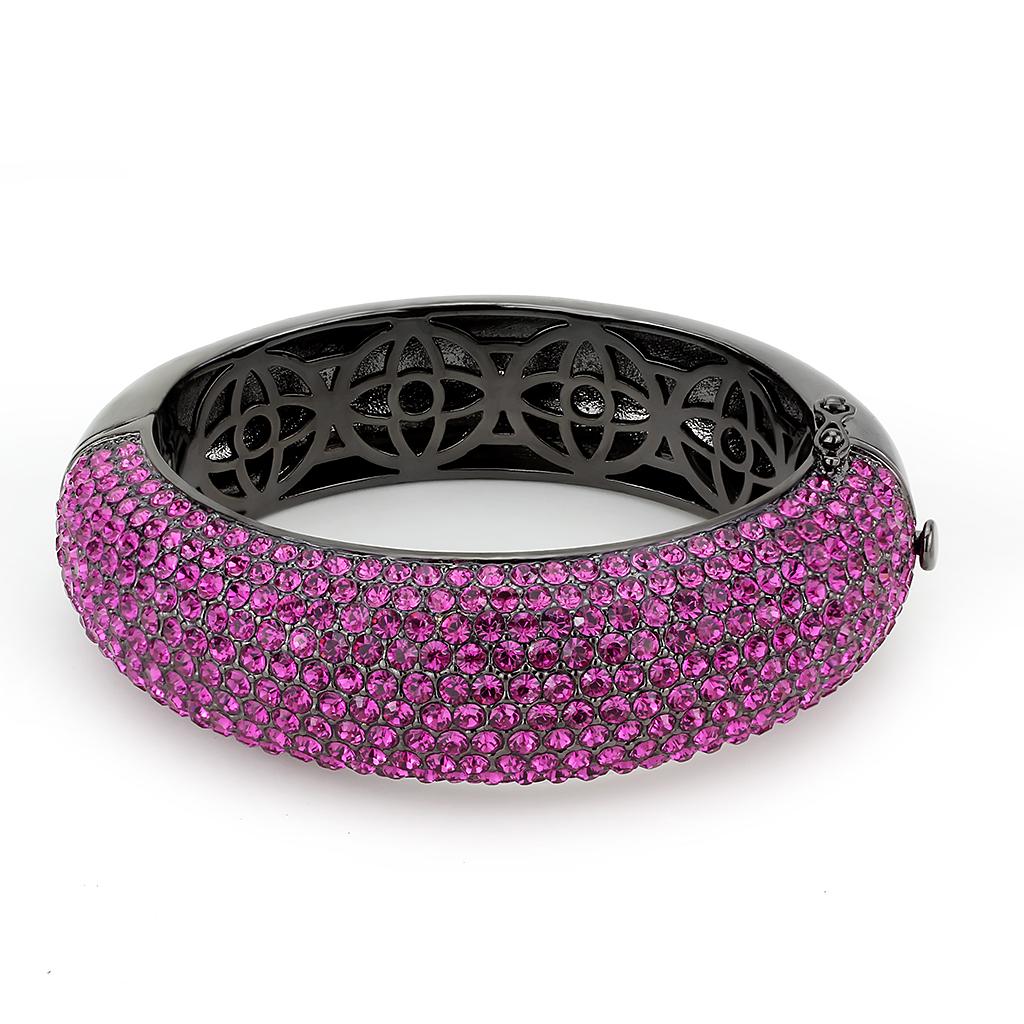 MALO4303 - TIN Cobalt Black Brass Bangle with Top Grade Crystal  in Fuchsia