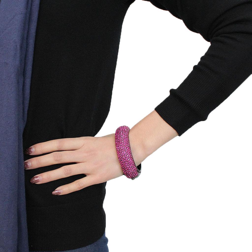 MALO4303 - TIN Cobalt Black Brass Bangle with Top Grade Crystal  in Fuchsia