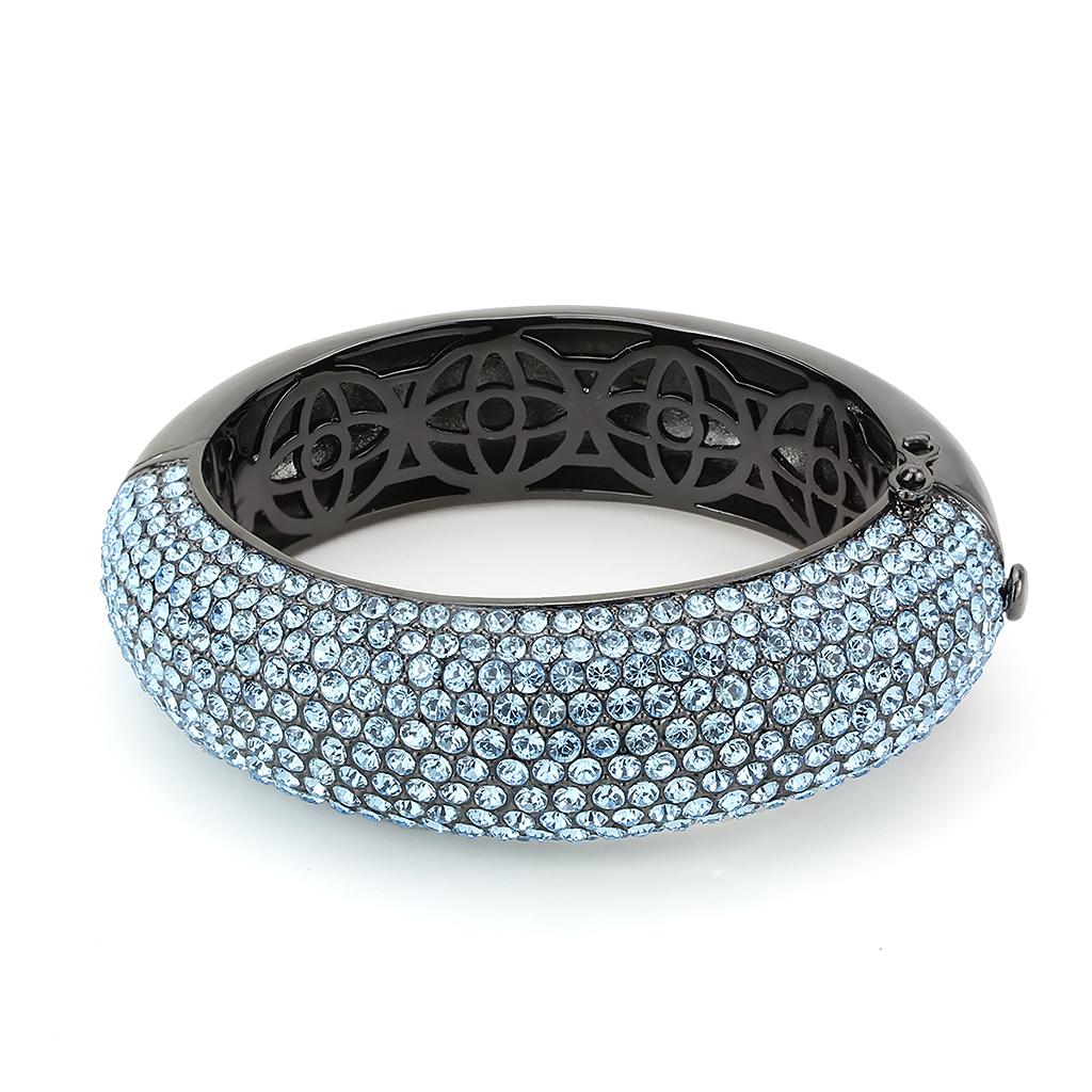 MALO4305 - TIN Cobalt Black Brass Bangle with Top Grade Crystal  in Sea Blue
