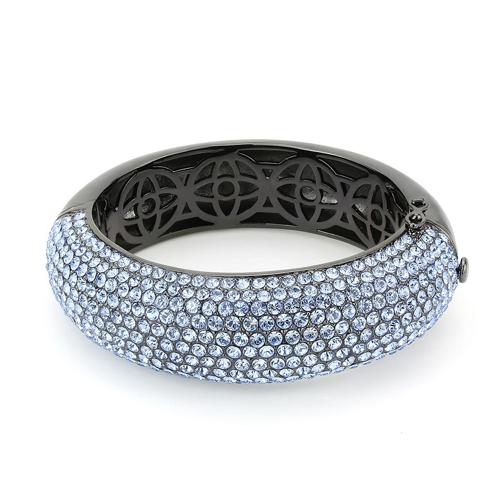 MALO4307 - TIN Cobalt Black Brass Bangle with Top Grade Crystal  in Aquamarine