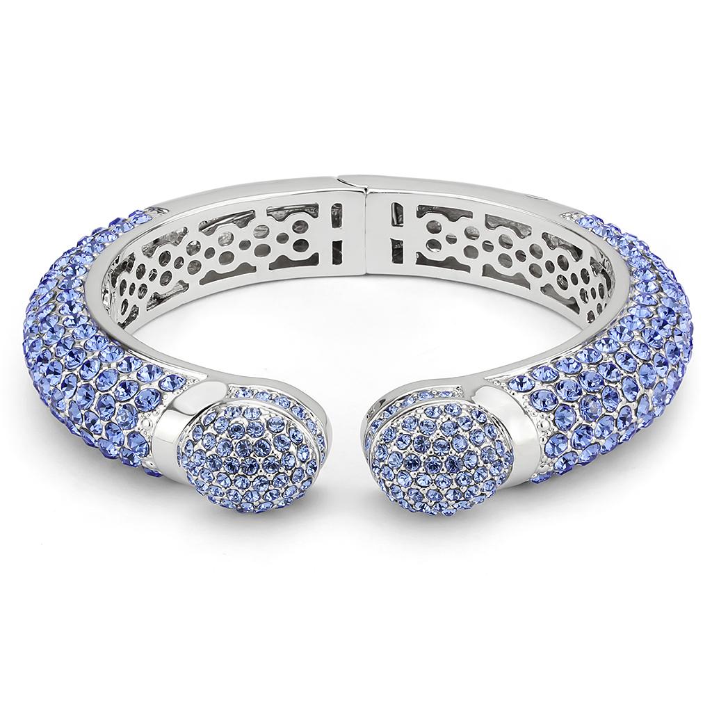 MALO4315 - Rhodium Brass Bangle with Top Grade Crystal  in Light Sapphire