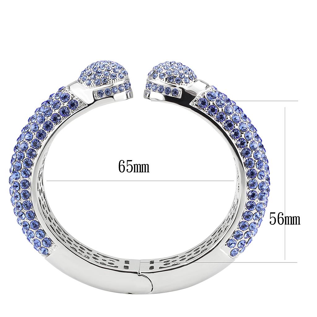 MALO4315 - Rhodium Brass Bangle with Top Grade Crystal  in Light Sapphire