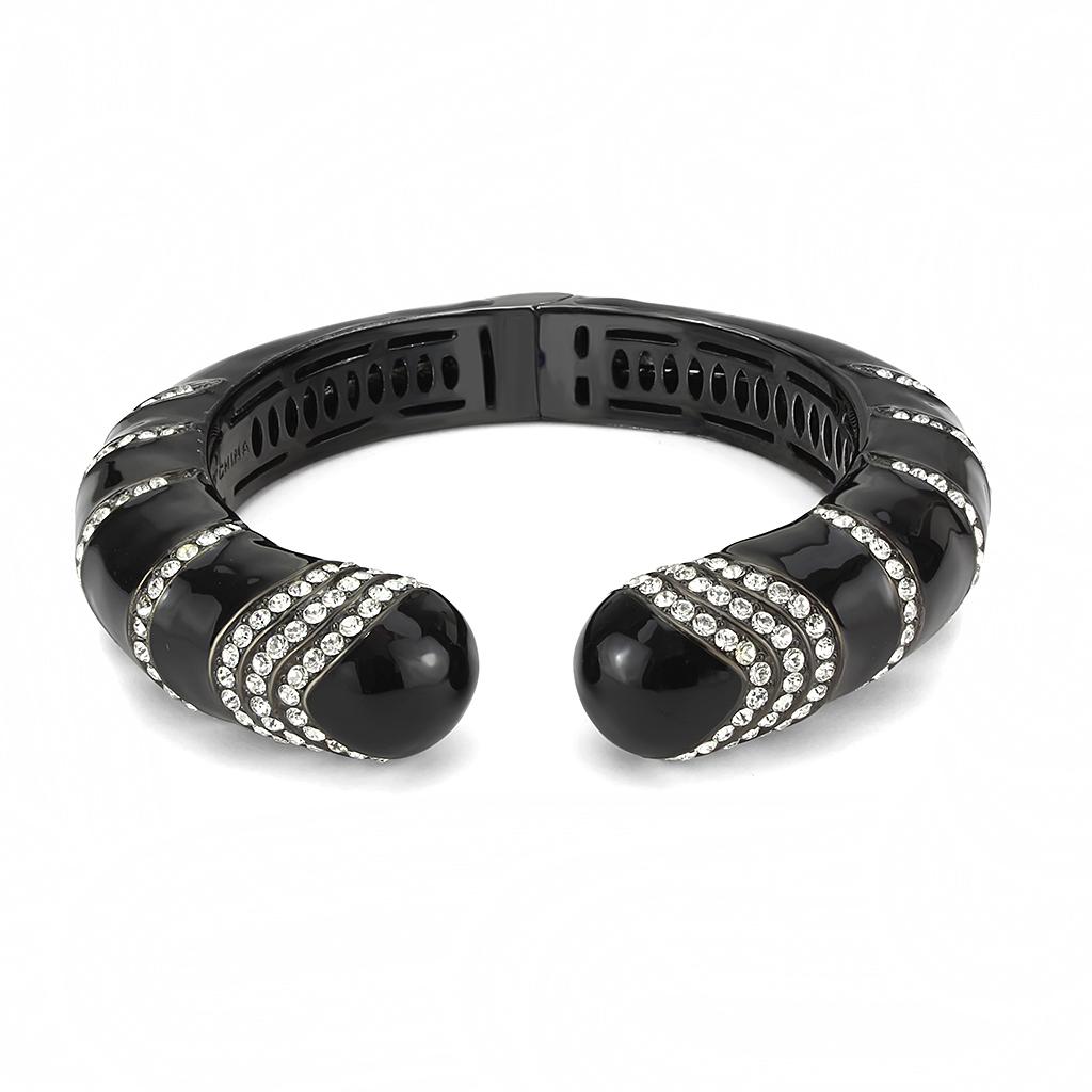 MALO4324 - TIN Cobalt Black Brass Bangle with Top Grade Crystal  in Clear