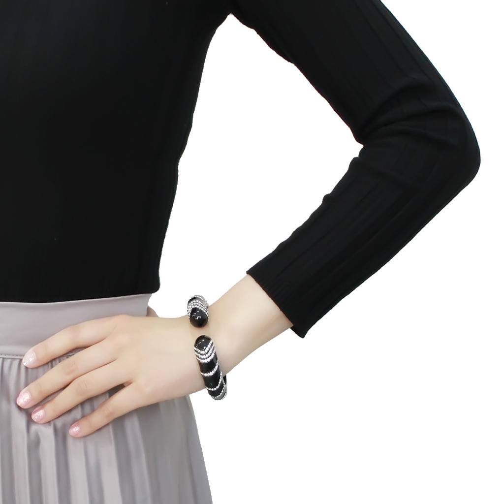 MALO4324 - TIN Cobalt Black Brass Bangle with Top Grade Crystal  in Clear