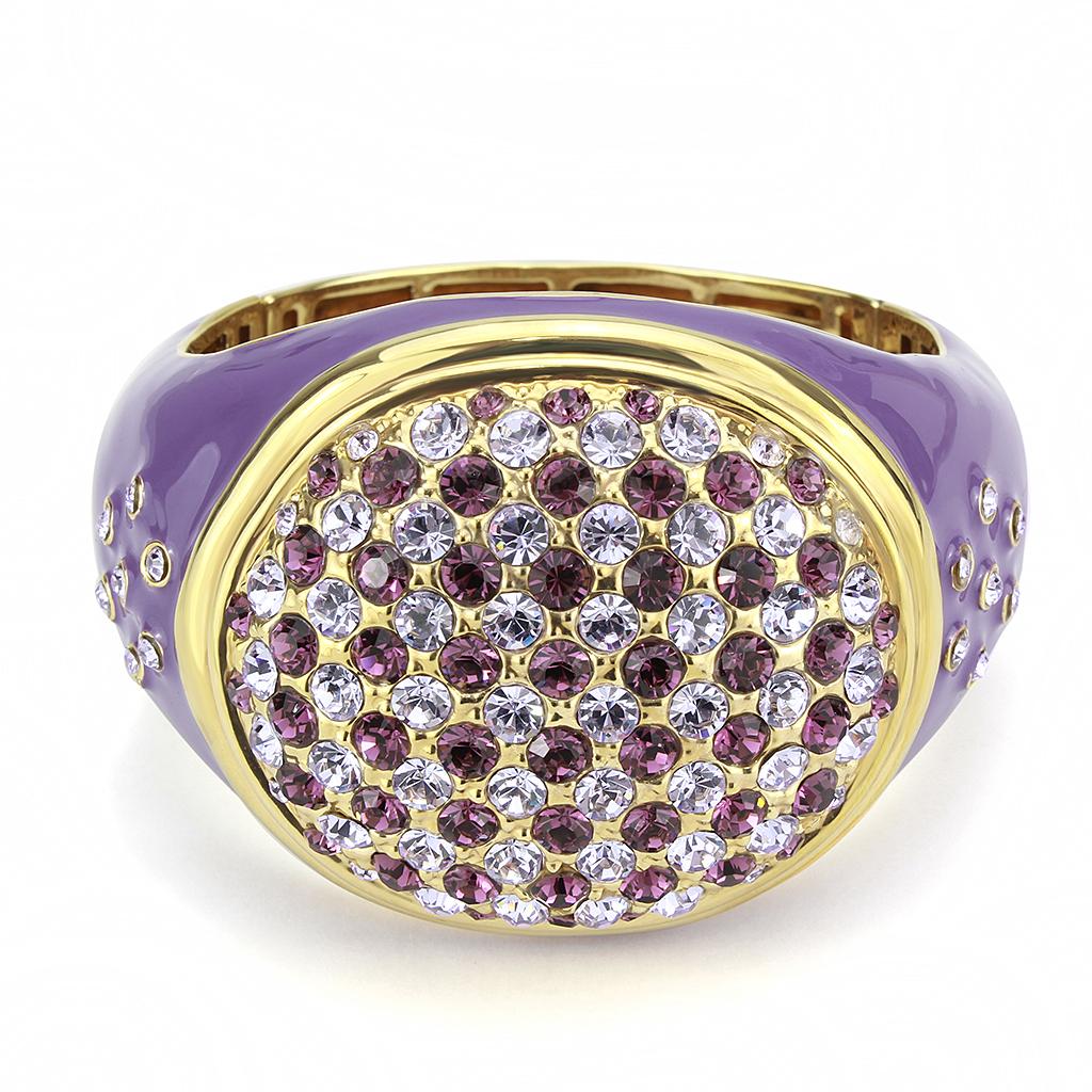 MALO4326 - Gold Brass Bangle with Top Grade Crystal  in Amethyst