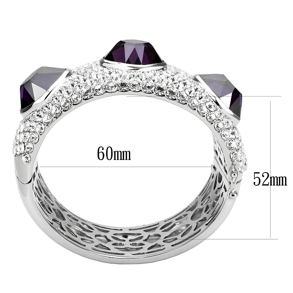 MALO4330 - Rhodium Brass Bangle with AAA Grade CZ  in Amethyst