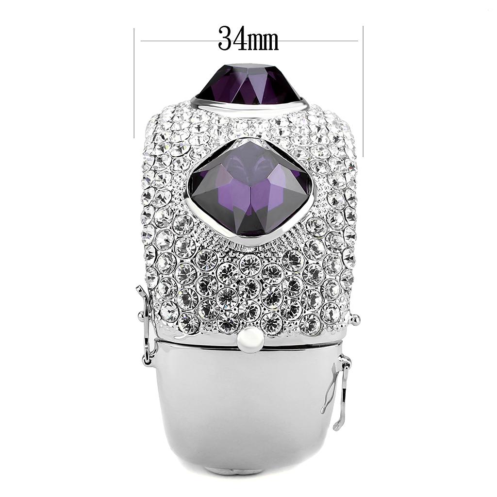 MALO4330 - Rhodium Brass Bangle with AAA Grade CZ  in Amethyst