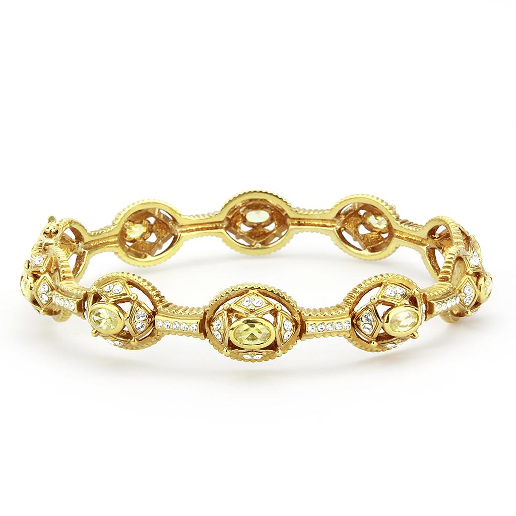 MALO4335 - Gold Brass Bangle with AAA Grade CZ  in Citrine Yellow