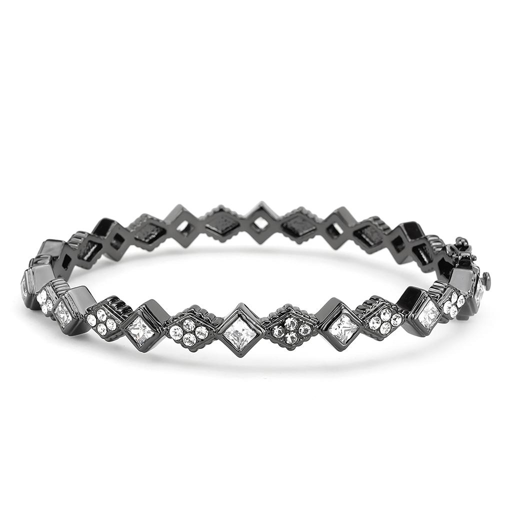 MALO4341 TIN Cobalt Black Brass Bangle with AAA Grade CZ in Clear