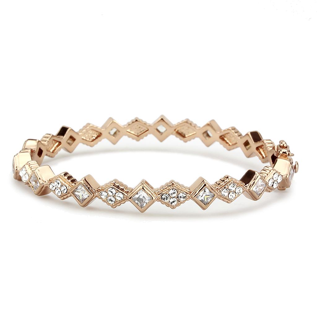MALO4342 Rose Gold Brass Bangle with AAA Grade CZ in Clear