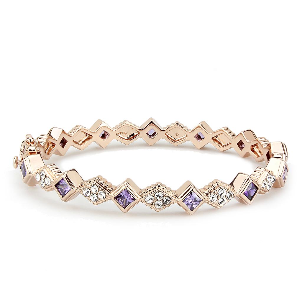 MALO4343 - Rose Gold Brass Bangle with AAA Grade CZ  in Amethyst