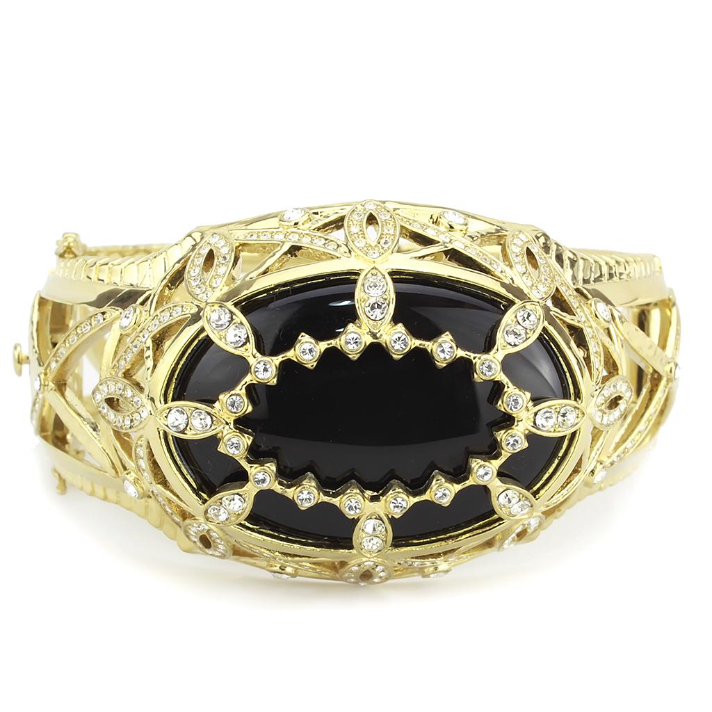 MALO4349 - Gold Brass Bangle with Synthetic  in Jet