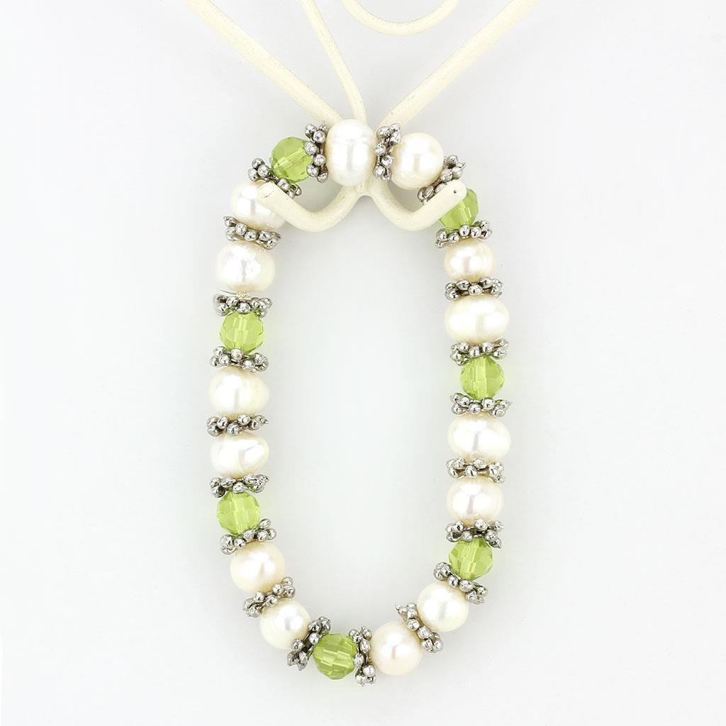 MALO4653 - Antique Silver White Metal Bracelet with Synthetic Pearl in Olivine color