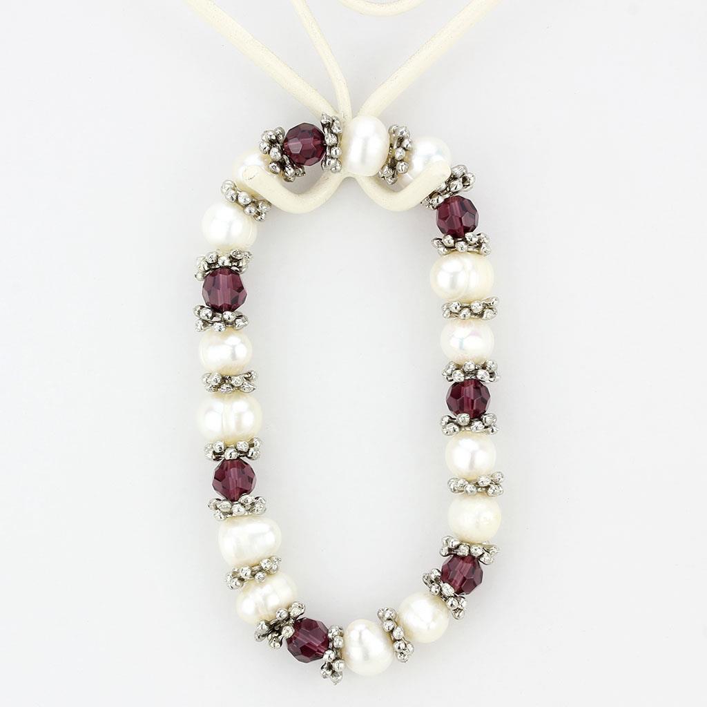 MALO4654 - Antique Silver White Metal Bracelet with Synthetic Pearl in Fuchsia