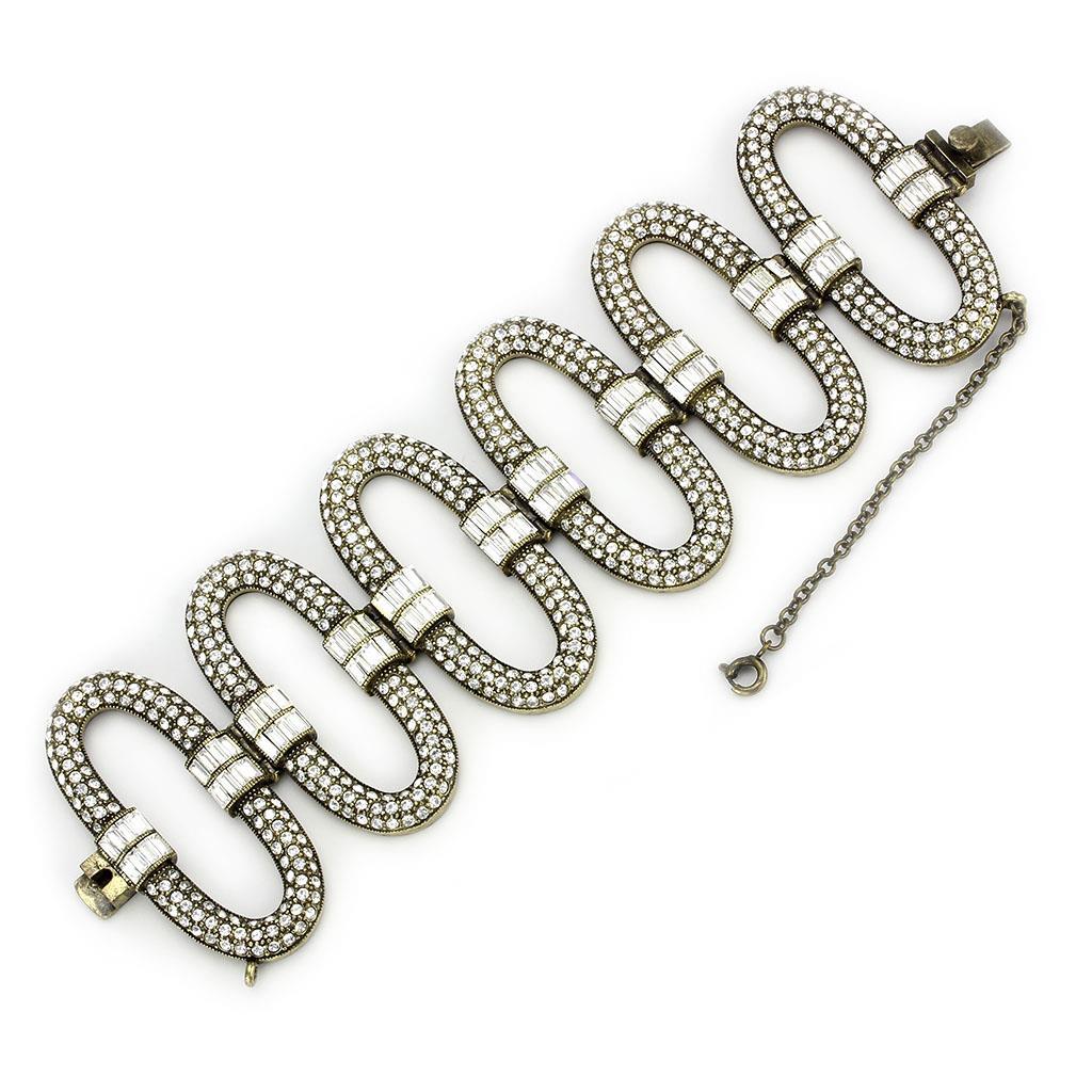 MALO4657 - Antique Copper White Metal Bracelet with Top Grade Crystal  in Clear
