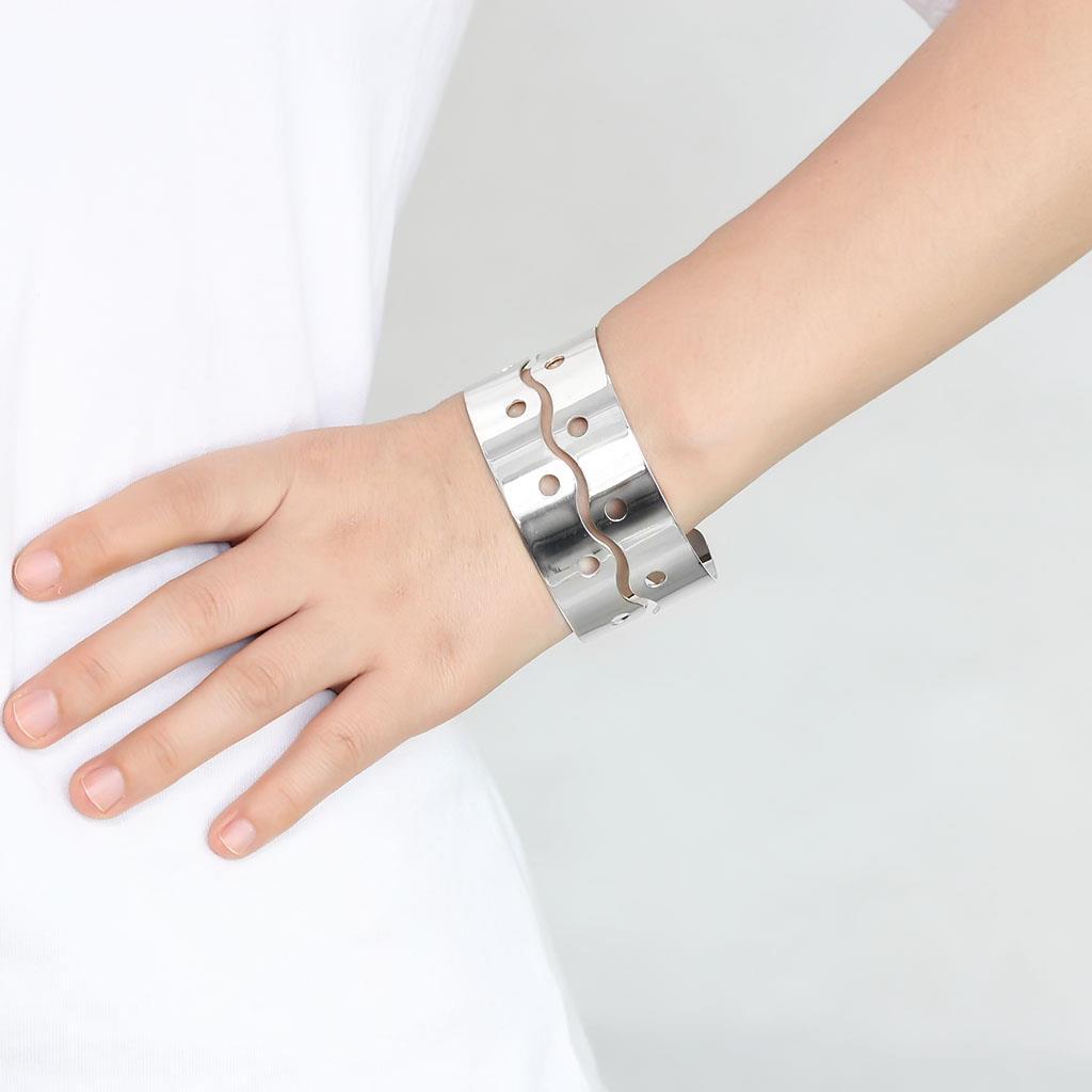 MALO4660 - Matte Rhodium & Rhodium Stainless Steel Bangle with No Stone