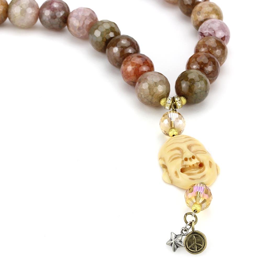 MALO4663 - Antique Copper Brass Necklace with Semi-Precious Agate in Multi Color